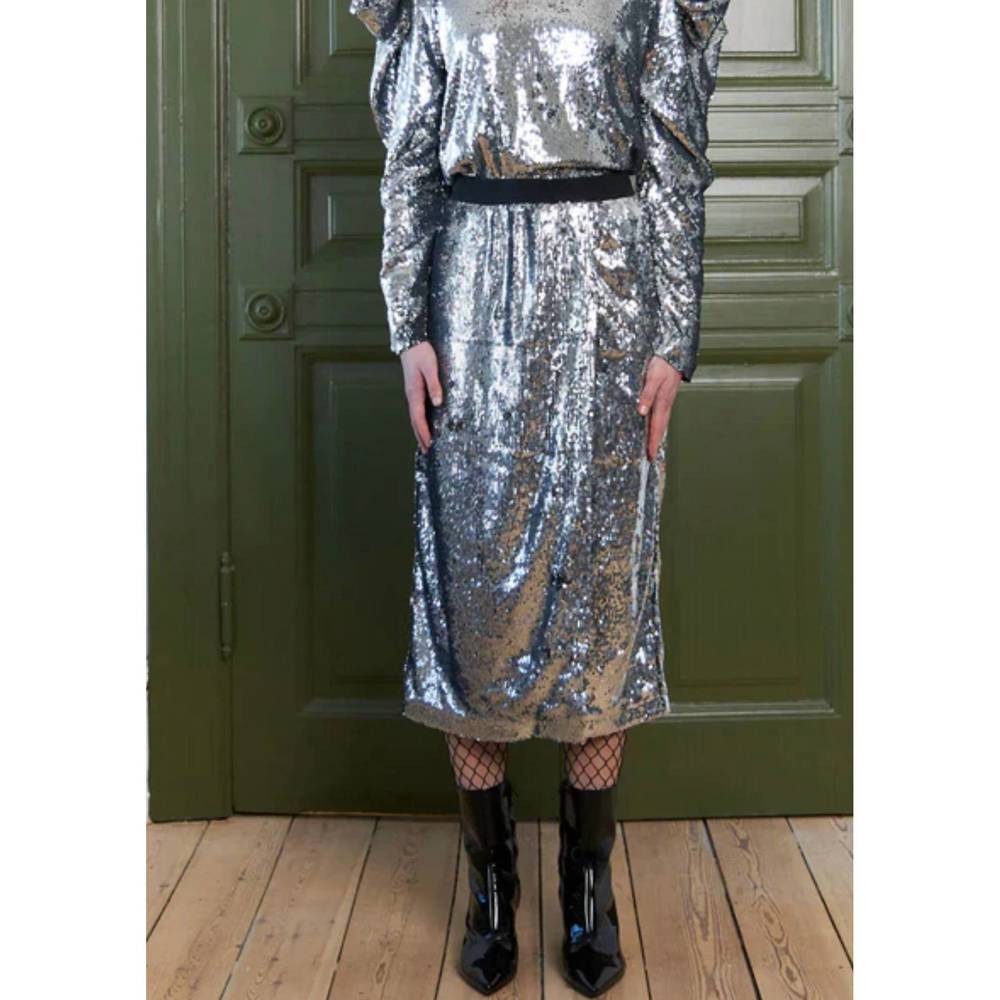NEW STELLA NOVA sequins high slit midi skirt in sparkling star